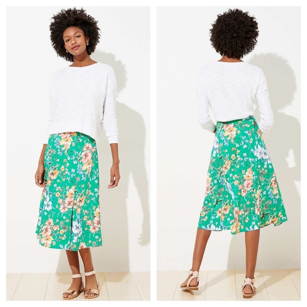 Loft Floral Fluid Midi Skirt